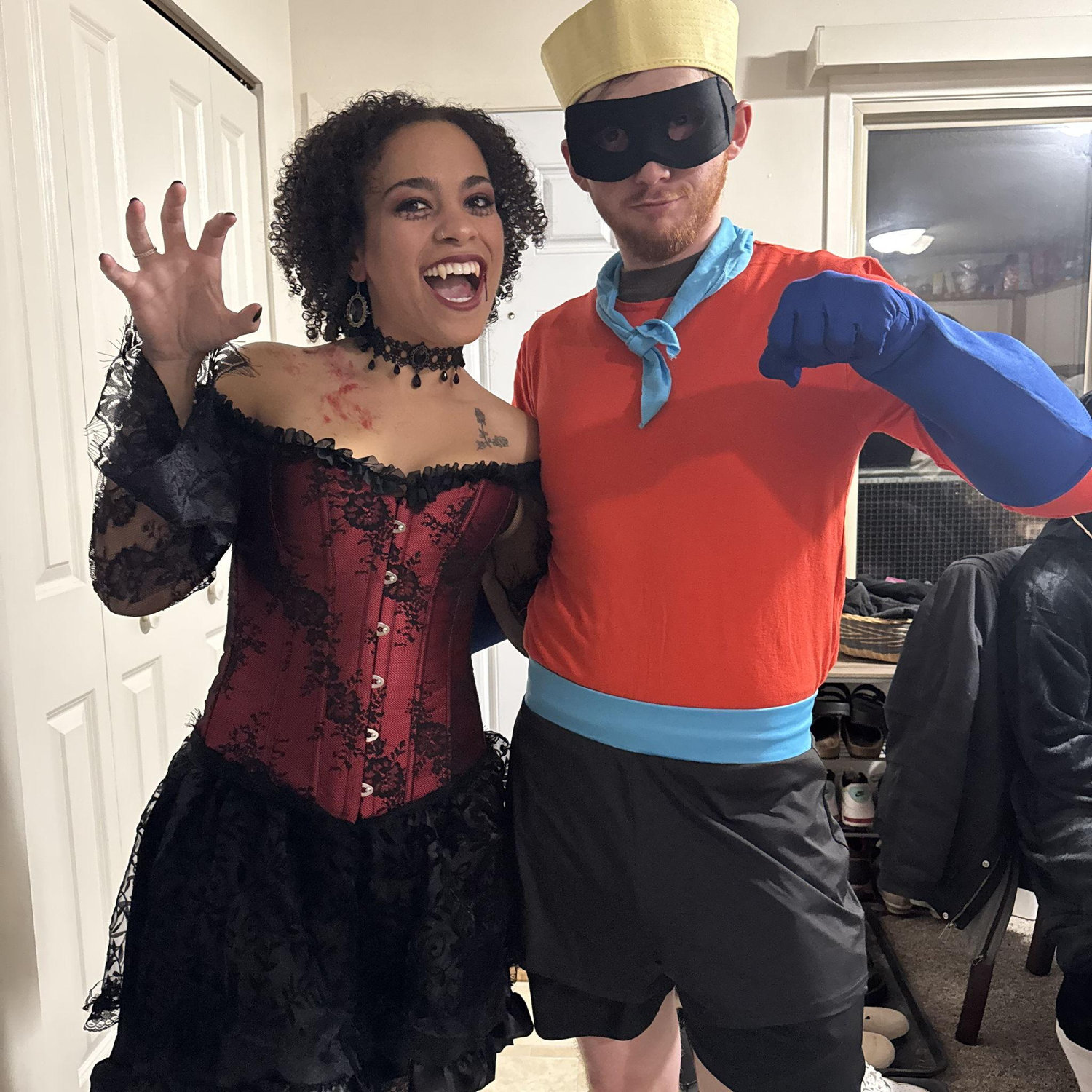 A vampire and barnacle boy on Halloween in 2025.