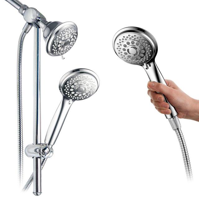 Dual Shower Head Aqua Dance Drill Free Instant Mount 3 Way Showerhead Slide Bar Combo Chrome - HoteSpa