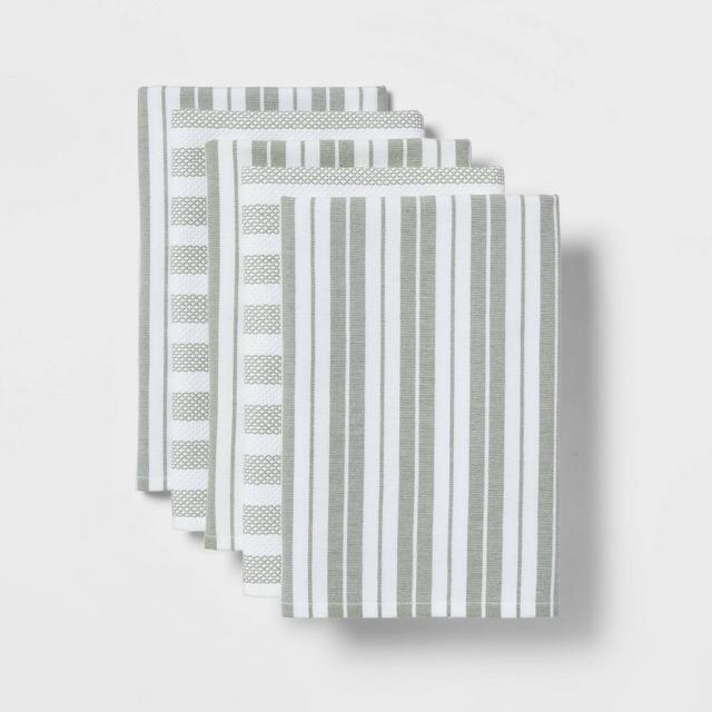 5pk Cotton Terry Dual Sided Kitchen Towels Green - Threshold™