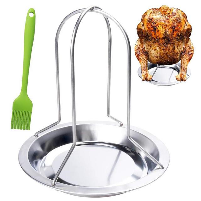 AISHN Vertical Chicken Roaster Rack, Chicken Rack Holder with Roaster Tray - Awesome BBQ Flavor for Oven and Grill or Smoker, Give 1 Silicone Brush for for Seasoning.