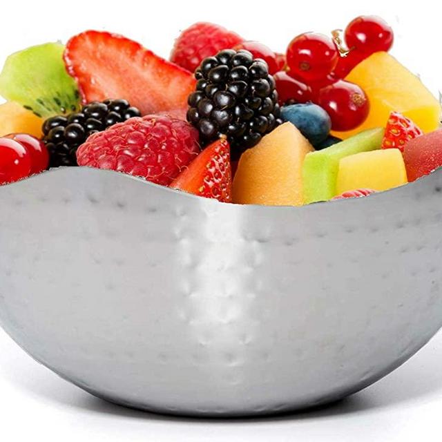 Bezrat Hammered Stainless Steel Serving Bowl – Multipurpose Fruit/Salad/Snacks Decorative Metal Wave Bowls(11.8" x 11.8")