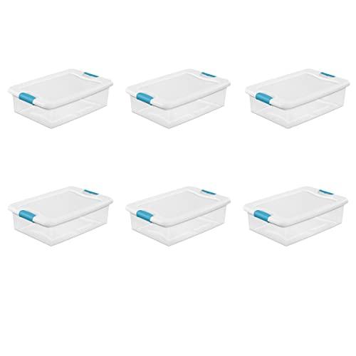 Sterilite 14968006 32 quart/30 L Latching Box with Clear Base, White Lid and Colored Latches, 6-Pack