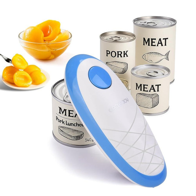 CIRCLE JOY Electric Can Opener, Can Opener Electric for Seniors with Smooth Edge, Food-Safe Automatic Can Opener Portable Battery Operated Can Openers for Almost Any Can Sizes, Blue
