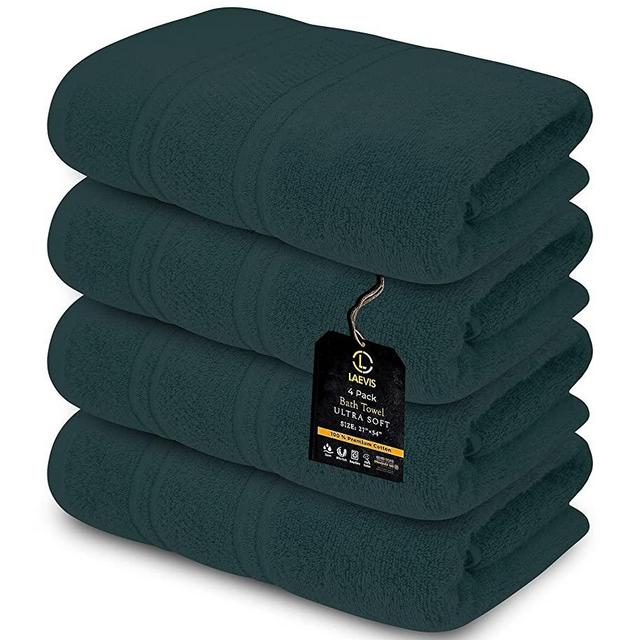 Laevis-Luxury Bath Towel Set 27 "x 54", Pack of 4, 100% Ring-Spun Cotton-Maximum Softness, Quick-Dry, Highly Absorbent with Fluffy Dobby Borders (Dark Green)