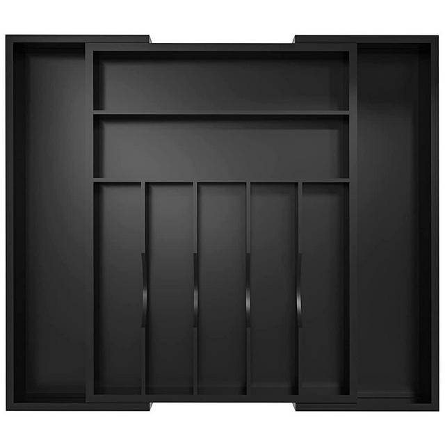 Utensil Organizer Silverware Drawer Organizer - Bamboo Expandable Cutlery Tray with Dividers for Utensil Holder Office Storage Makeup Desk Drawer Tool Organization (Black)