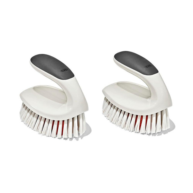 OXO Good Grips All-Purpose Scrub Brush – 2-Pack, Crevice Cleaning, Bathroom Cleaning, Scrub Brush with Handle, Brushes to Scrub Your Kitchen or bathrooms