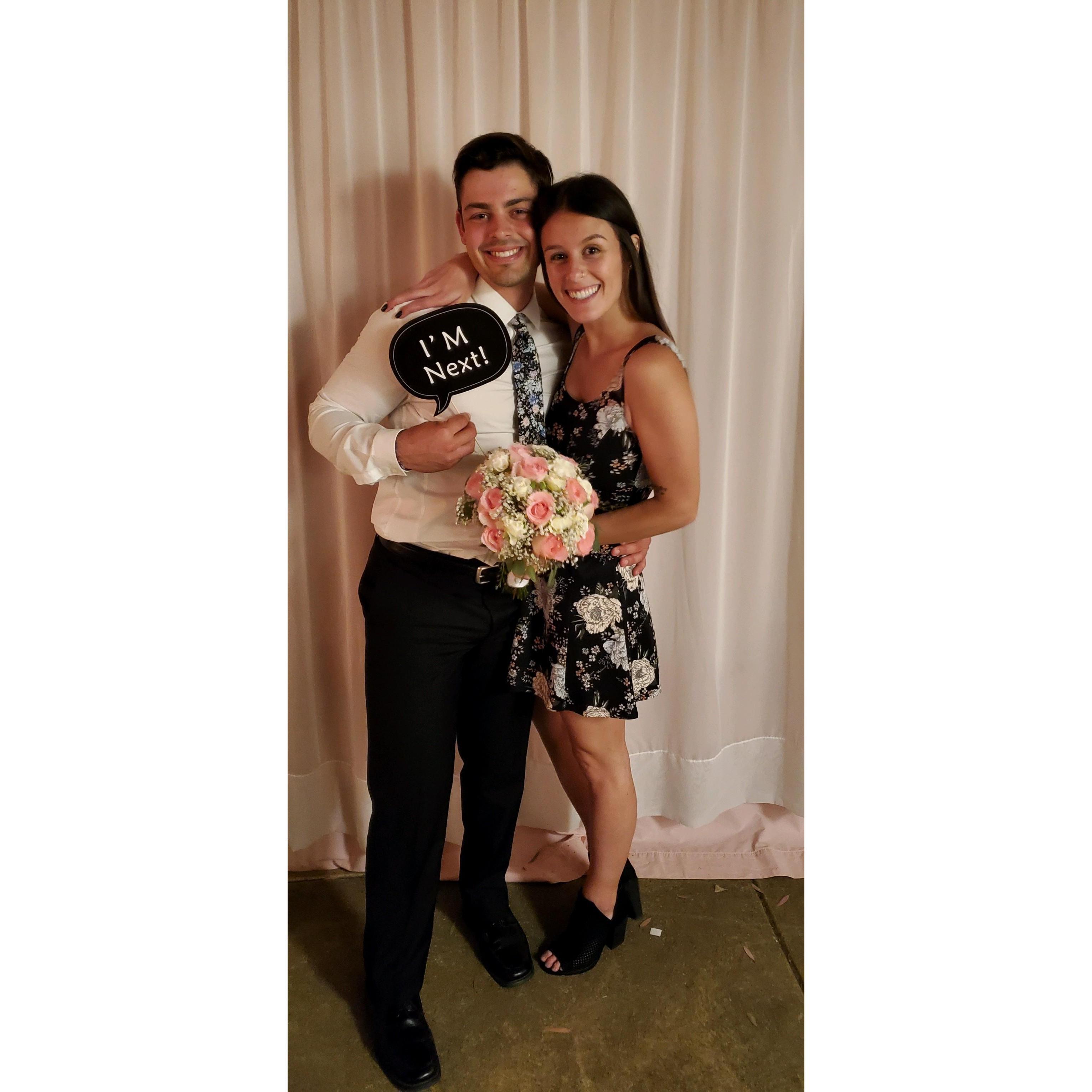 May 25th, 2019: Almost exactly a year before our engagement, Jordan caught the bouquet at Holley and Jimmy's wedding!