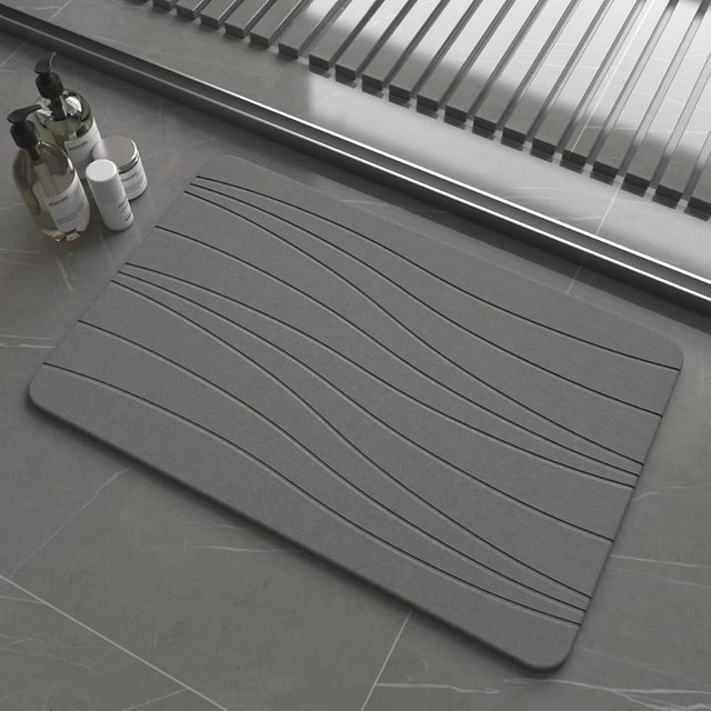 Drvykkn Fast Drying Stone Bath Mats for Bathroom, Non-Slip Diatomaceous Earth Bath Mat, Super Absorbent Bath Mat Stone Dark Gray Wave