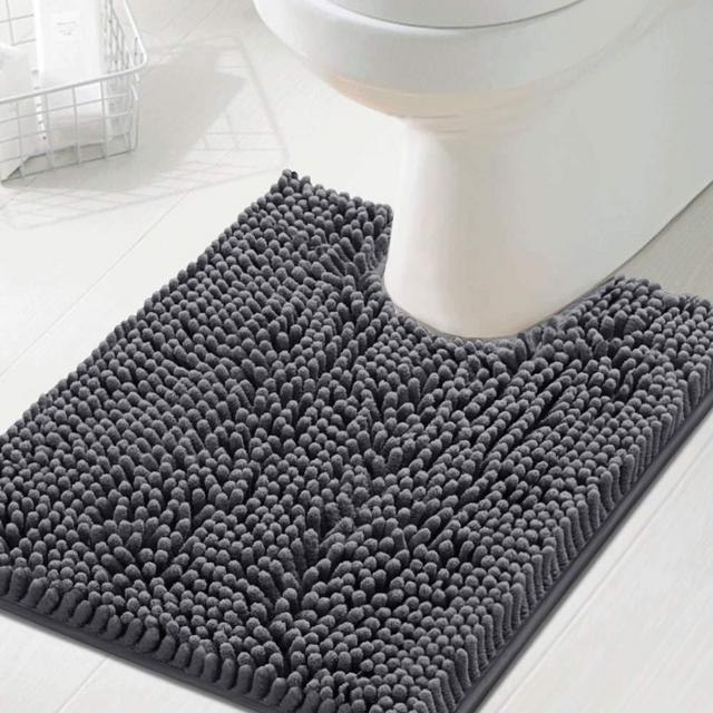 Toilet Mat U Shaped Bathroom Rugs Bath Mats for Bathroom Non Slip Luxury Chenille Bath Mat U Shape 20x24 Extra Soft and Absorbent Shaggy Rugs Washable Dry Fast - Grey