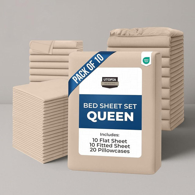 Utopia Bedding King Bed Sheets Set - Pack of 8 Sheet Sets - Perfect for Spa, Hotel, & Guest Bedroom - Brushed Microfiber - Shrinkage and Fade Resistant - Easy Care (Beige)