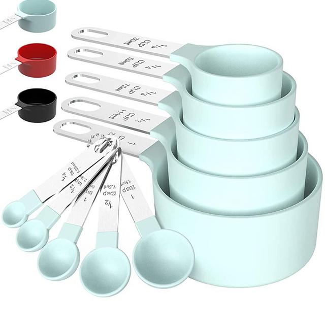 TILUCK Measuring Cups & Spoons Set, Stackable Cups and Spoons, Nesting Measure Cups with Stainless Steel Handle, Kitchen Gadgets for Cooking & Baking (5+5, green)