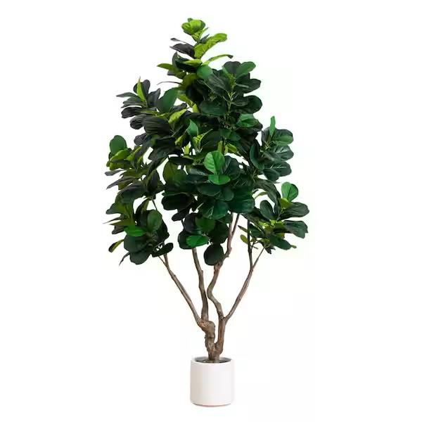 8 ft. Artificial Grand Fiddle Leaf Tree in White Decorative Planter