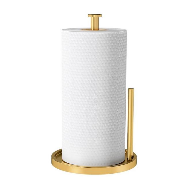 Paper Towel Holder Countertop, Standing Paper Roll Holder with Anti Slip Weighted Base, Stainless Steel Freestanding Paper Towel Holder for Kitchen, Gold