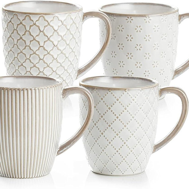 getstar Ceramic Coffee Mugs 12oz Set of 4, Pottery Coffee Tea Cup Set for Kitchen with Texture Patterns for Coffee, Tea, Hot Cocoa, Milk, Microwave and Dishwasher Safe