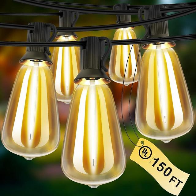 AUBVERC Outdoor String Lights 150 FT 77 Shatterproof LED Bulbs, UL Certified Patio Lights Outdoor Light Strings Waterproof for Patio Yard Outside Party Wedding, Connectable Dimmable 75 Sockets 2700K