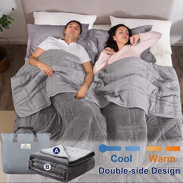 80''x87'' Weighted Blanket for Queen Size Bed(20lb, Reversible), Double-Sided Weighted Blanket with Warm Short Plush and Cool Tencel Fabric, Weighted Blanket for Adult & Couple - Carry Bag Included
