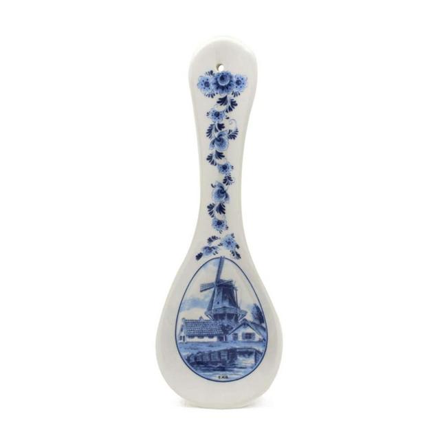 E.H.G - Decorative Ceramic Spoon Rest for Stove Top | Blue & White Windmill Kitchen Essentials | Traditional Kitchen Utensil Holder | Dimensions: 1x3.5x10 Inches.