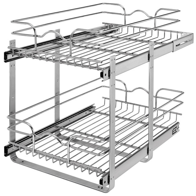 Rev-A-Shelf 2-Tier Kitchen Cabinet Pull Out Shelf and Drawer Organizer Slide Out Pantry Storage Basket in Multiple Sizes, 15 x 22 In, 5WB2-1522CR-1