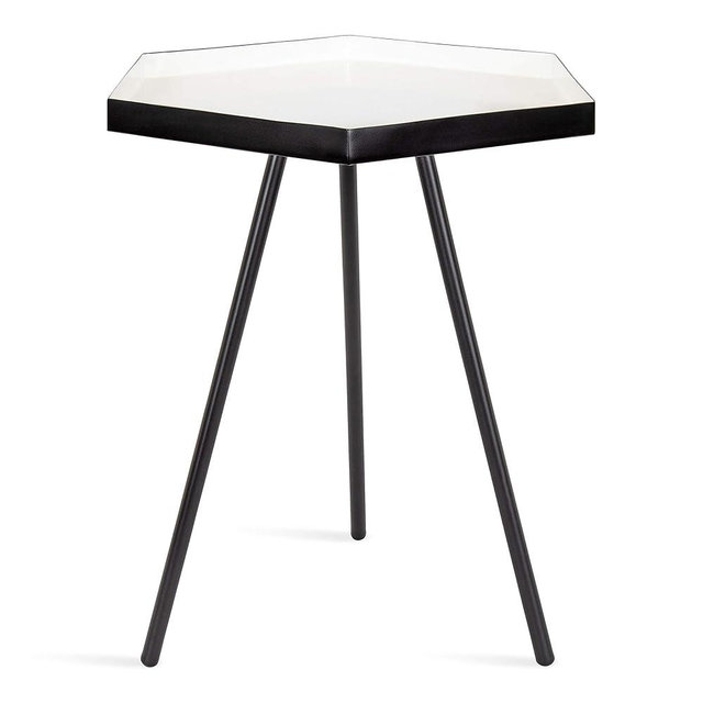 Kate and Laurel Kashvi Modern Hexagon Side Table, 14" x 14" x 20", White and Black, Contemporary Geometric Accent End Table