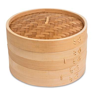 BirdRock Home 10 Inch Bamboo Steamer - Classic Traditional Basket Design - Healthy Food Cooking - Great for Dumplings, Vegetables, Chicken, Fish - Steam Rice - Natural