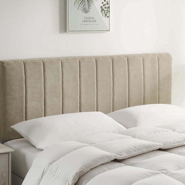 Nestl Upholstered Queen Headboard - Easy Assemble Channel Stitched Headboard Queen Size - Wall Mounted Headboards with 3D Soundproof Wall Panels Peel & Stick Floating Headboards, Linen