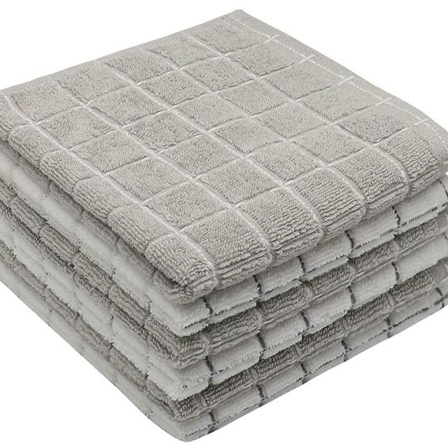 Terry Dish Cloth Super Soft and Absorbent, Set of 6, Cotton Dish Rags, Multi-Use, Fast Drying and Machine Washable, Kitchen Dish Towels Cleaning Dishcloths,13"x13" (Grey+White)
