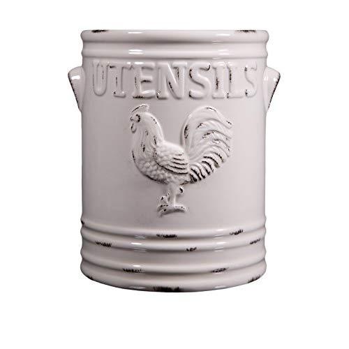 Home Essentials Rooster Utensil Crock, Ivory, 6.25L X 5.70W X 7.08H