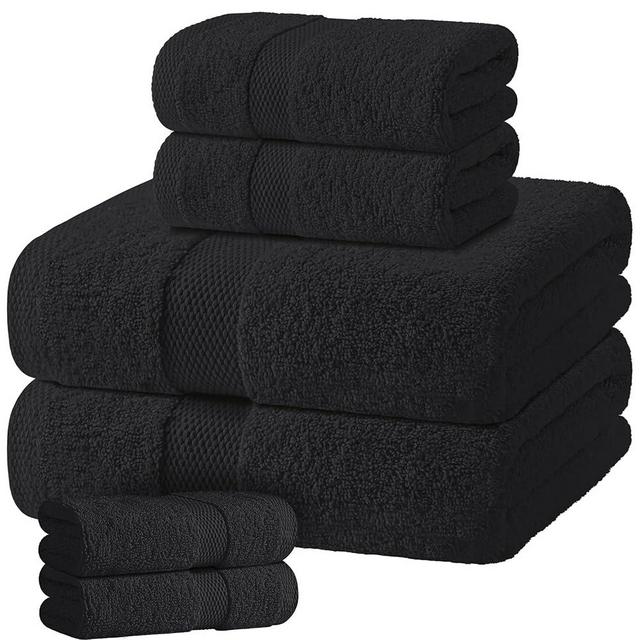 Black Bath Towel Set of 6 - 100% Cotton Highly Absorbent Towels for Bathroom, 2 Luxury Bath Towels 650GSM, 2 Hand Towels, 2 Washcloths