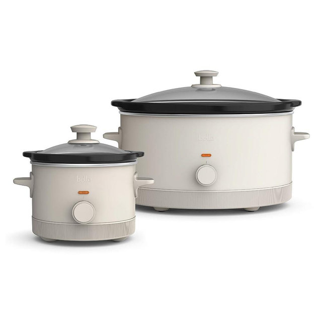 BELLA 1.5 Qt Slow Cooker + 6 Qt Manual Slow Cooker with EverGood™ Ceramic Nonstick Coating, 3 Temperature Setting, Dishwasher Safe Stoneware Pot & Tempered Glass Lid, Tangle Free Cord Wrap, Oatmilk