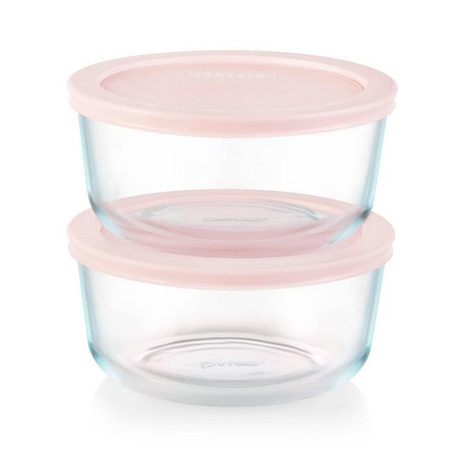 Pyrex 4pc 4 Cup Round Glass Food Storage Value Pack - Pink : Target