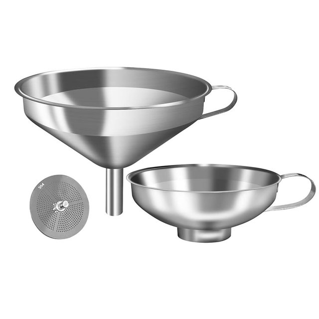 Hakalotyatime Stainless Steel Funnel 2 Pack Kitchen Funnels with Removable Strainer, Wide Mouth Canning Small Mouth Liquid Funnel