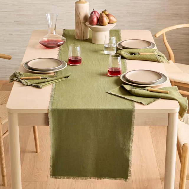 European Linen Fringe Table Runner