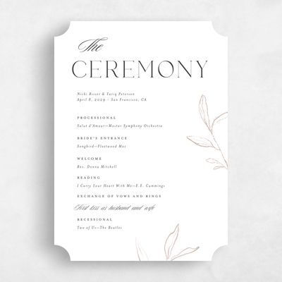 White Ticket Wedding Program - Finch