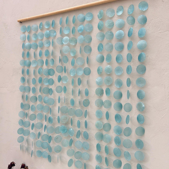 Sea Blue capiz shell wall hanging | Beach house blue shell wall hanging | Christmas boho wall hanging | Fall bohemian shell decor