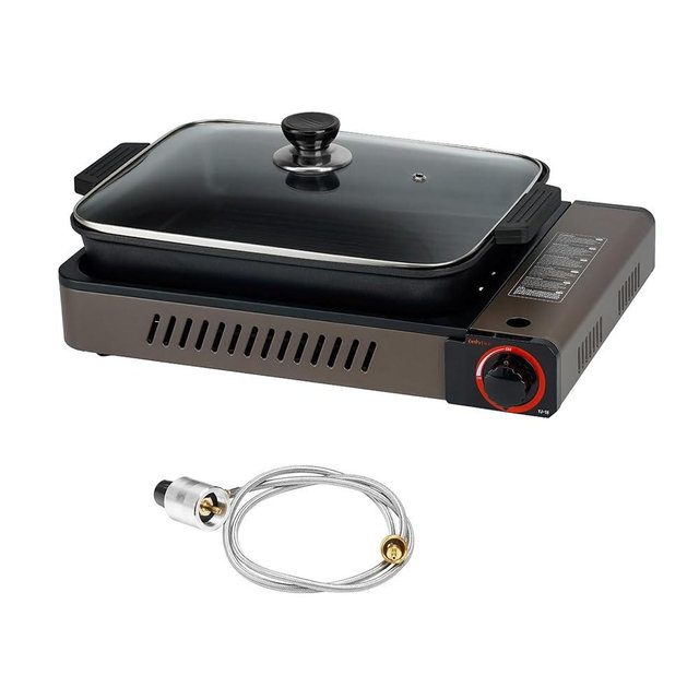 ONLYFIRE OUTDOOR LIVING Portable Propane Gas Stove with Grill Pan and Lid, Butane Camping Stove Instant Ignition for Patio Backyard Home Cooking Camping RV Tailgating Emergency Use, GS349