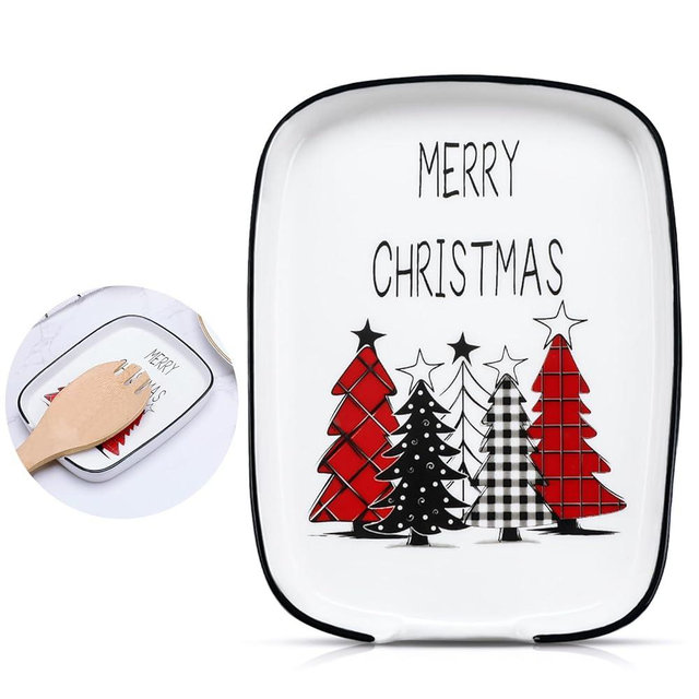 Teenyyou Christmas Ceramic Spoon Rest 5.8'' Farmhouse Spoon Rest Christmas Tree Cooking Utensils Holder Dishwasher Safe for Stove Top Xmas Kitchen Decorations Merry Xmas Housewarming Gift