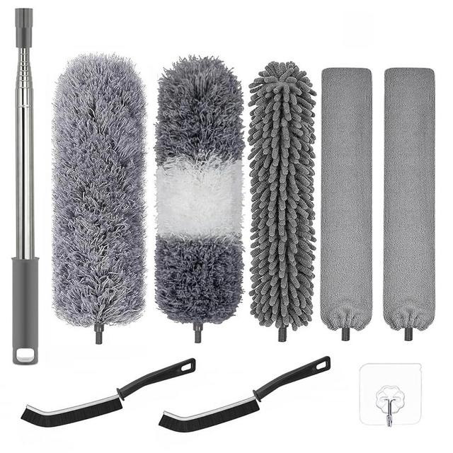 Muxun Dusters for Cleaning - 9Pcs Feather Duster Extendable Pole Up to 100'', Microfibre Feather Duster Bendable Washable Long Duster for Cleaning Ceiling Chandelier High Ceiling Furniture