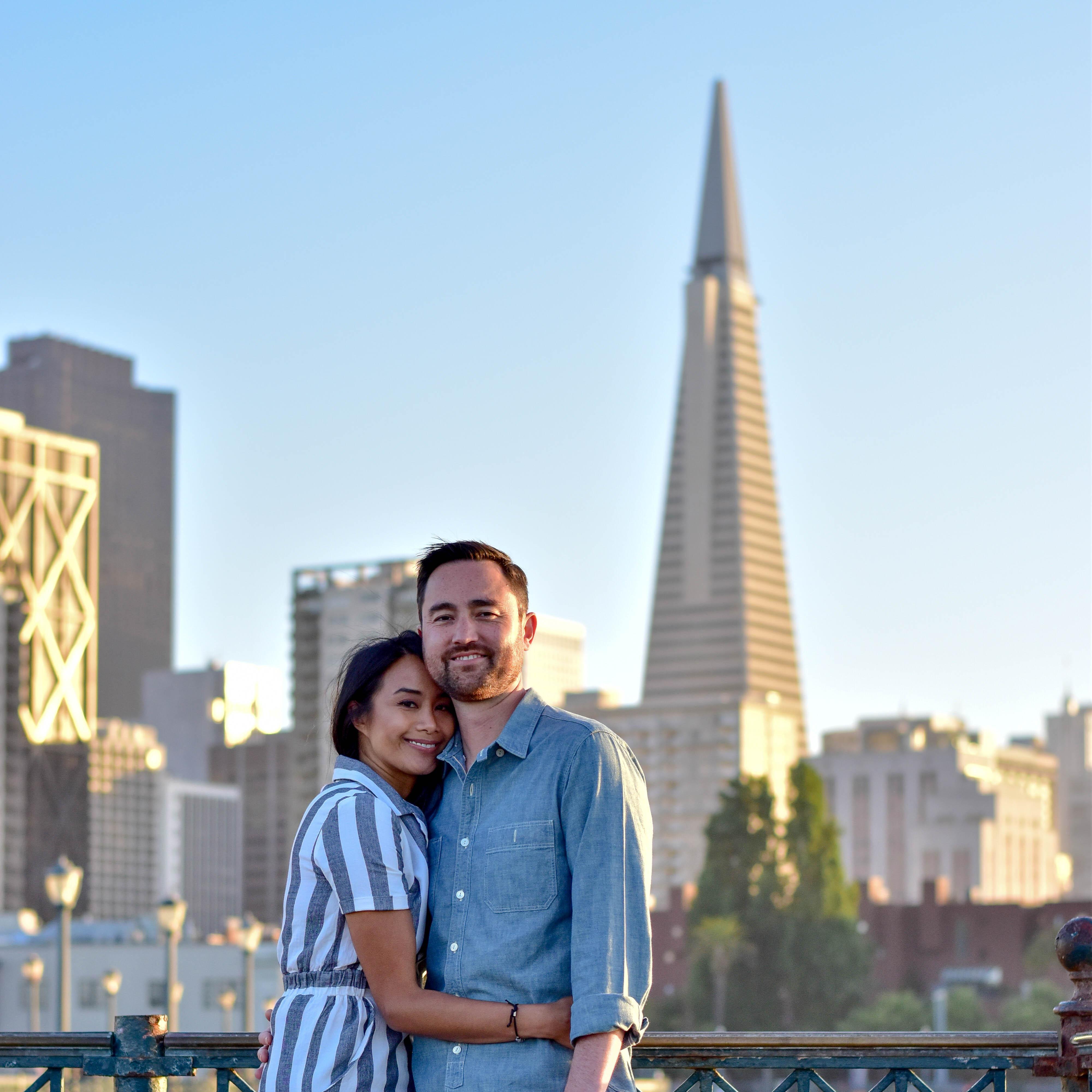 Engagement photo fun with Drew's cousin, Tim.
Behind us is the world famous Transamerica Building.