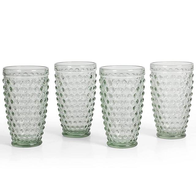 MARTHA STEWART Chauncey 4-Pack 14.3 oz Hobnail Handmade Glass Tumbler - Green