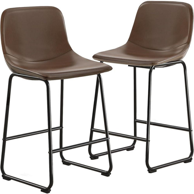 TAVR Furniture Counter Stools Set of 2, 24 inch Counter Height Bar Stools Hold up to 500 lbs, Armless Counter Height Chairs with Metal Legs & Soft Backrest for Kitchen Island Coffee Shop, Brown