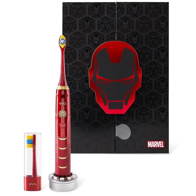 evo IRM-1 Iron Man Rechargeable Sonic Toothbrush, Marvel Electric Toothbrush for Adults, Soft Brushes for Adults with 2-Minute Timer, Replacement Heads & Charger Included