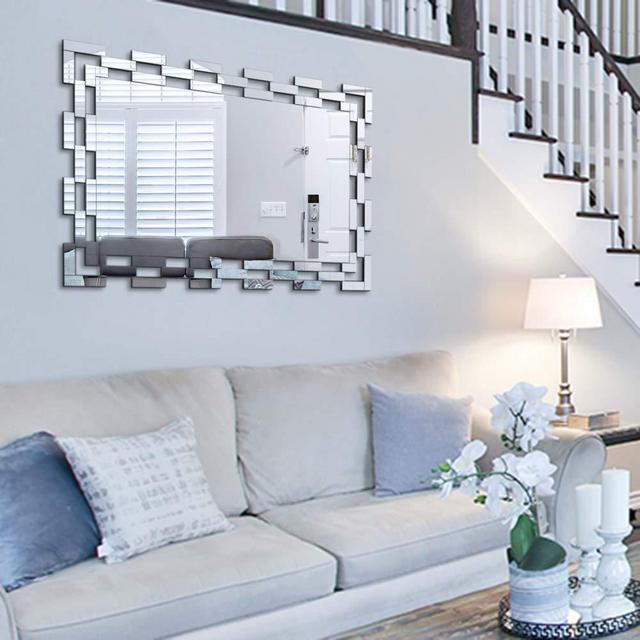 Chende Large Wall Mirror with Glass Frame, Rectangular Decorative Mirror for Wall Decor, Modern Accent Mirror for Living Room, Foyer, Bedroom(35.4''H X 23.6''W)