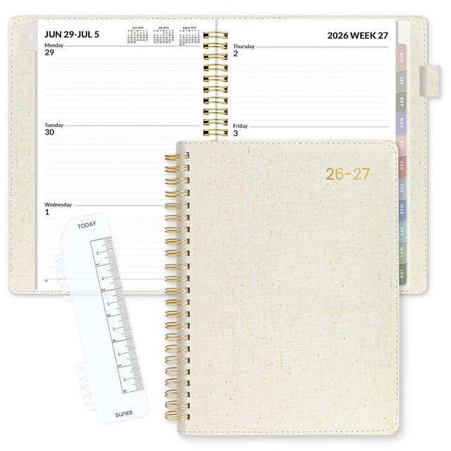 SUNEE 2026-2027 Weekly & Monthly Planner 6.4"x8.5" - 12 Month (July 2026 - June 2027), Vegan Leather Cover Planner Academic Year Calendar, Pocket, Notes, Monthly Tab, Beige