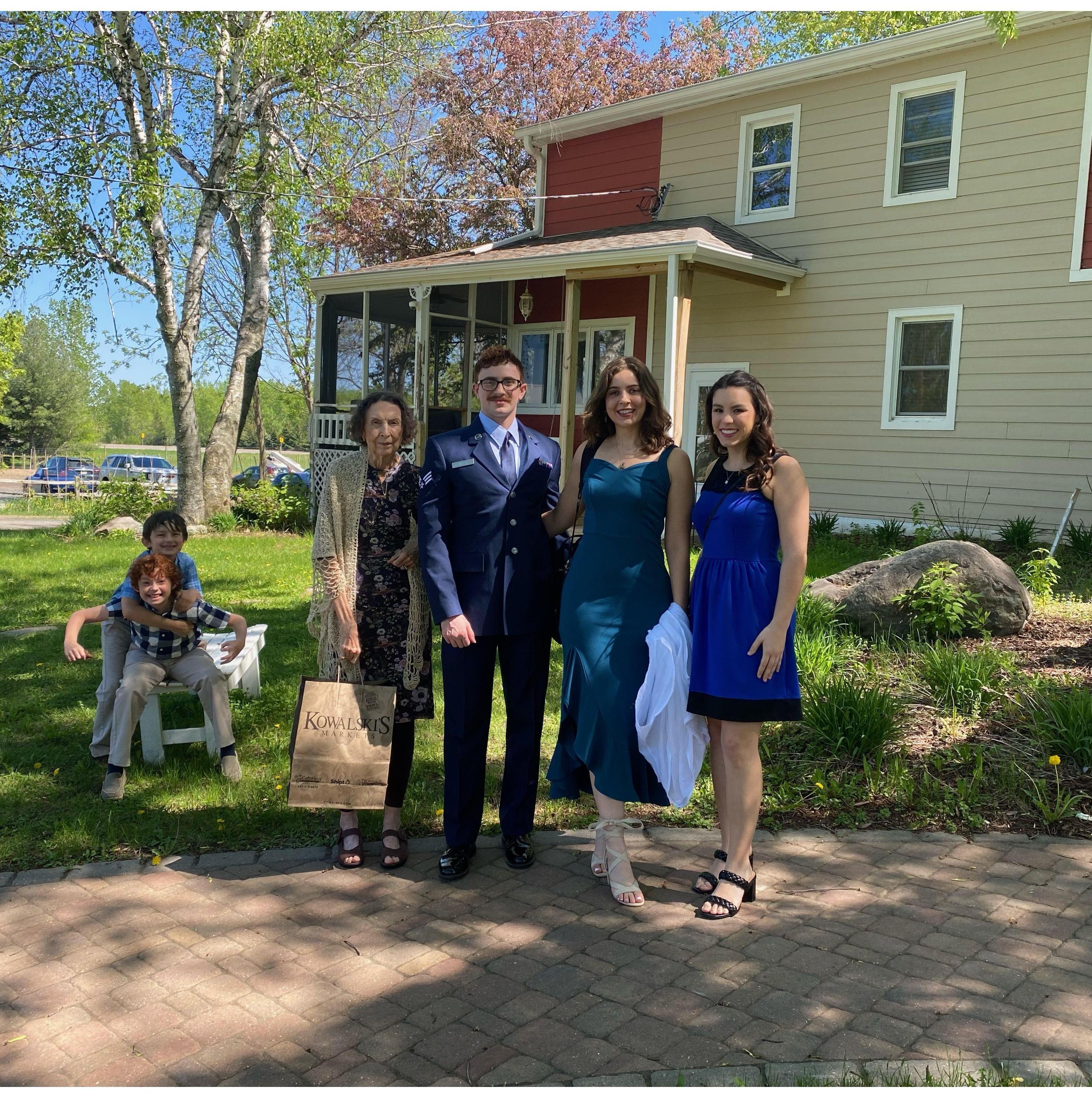 Maya with Trey's grand mother, Patricia, and brother and sister, Alec and Erika. Don't mind the crazy cousins James and Gabriel in the back!