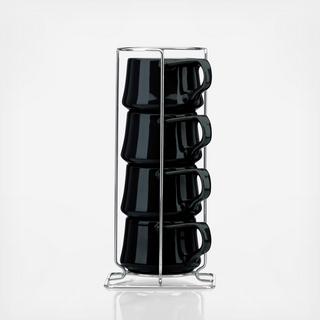Kobenstyle Espresso Cups with Rack, Set of 4