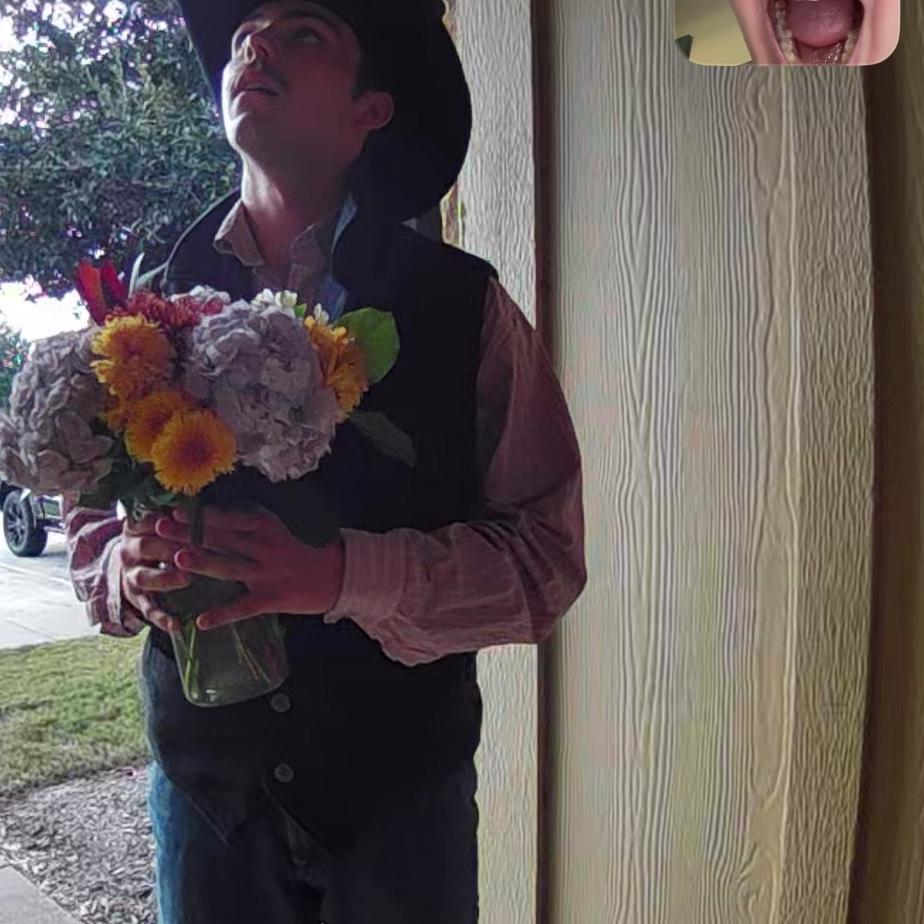 Chance showing up for our first date! I was on FaceTime and saw him on my ring doorbell lol.