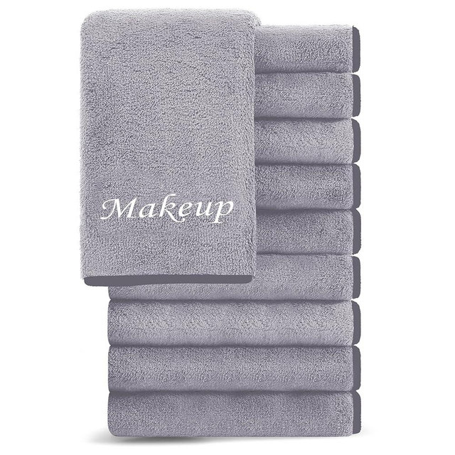 Cosy Family 10 Pack Makeup Remover Wash Cloths - Soft Microfiber Fingertip Facial Cleansing Cloths for Hand and Make Up, 12 x 12 in, Grey