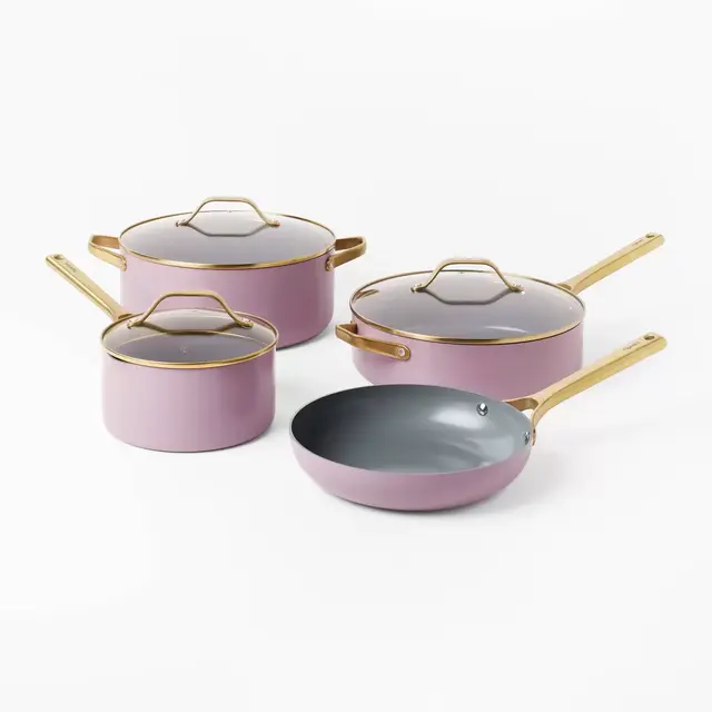 7pc Nonstick Ceramic Coated Aluminum Cookware Set with Champagne Handles Lavender - Figmint™
