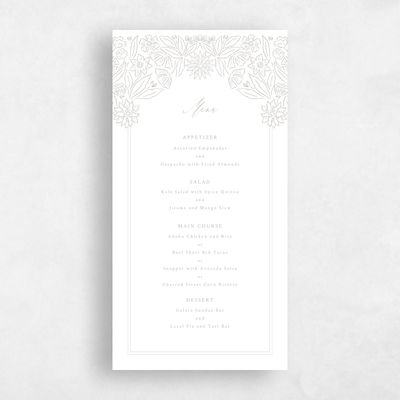 Grey Wedding Menu - Juliet Letterpress