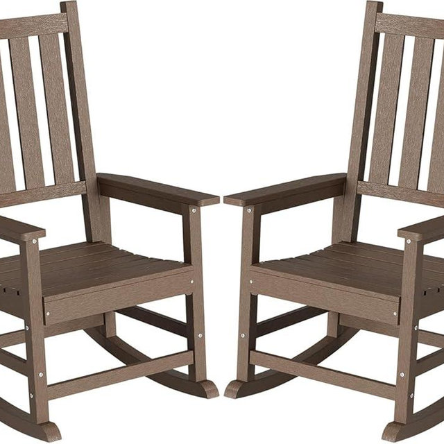 ACUEL HDPE Outdoor Rocking Chair Set of 2, Oversized Rocking Chairs with Widened Seats & High Backs, Weather & Fade Resistant Porch Rockers for Patio, Deck & Porch - Brown